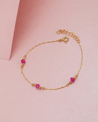 18kt Gold Plated Delicate Fuchsia Bead Charm Adjustable Bracelet