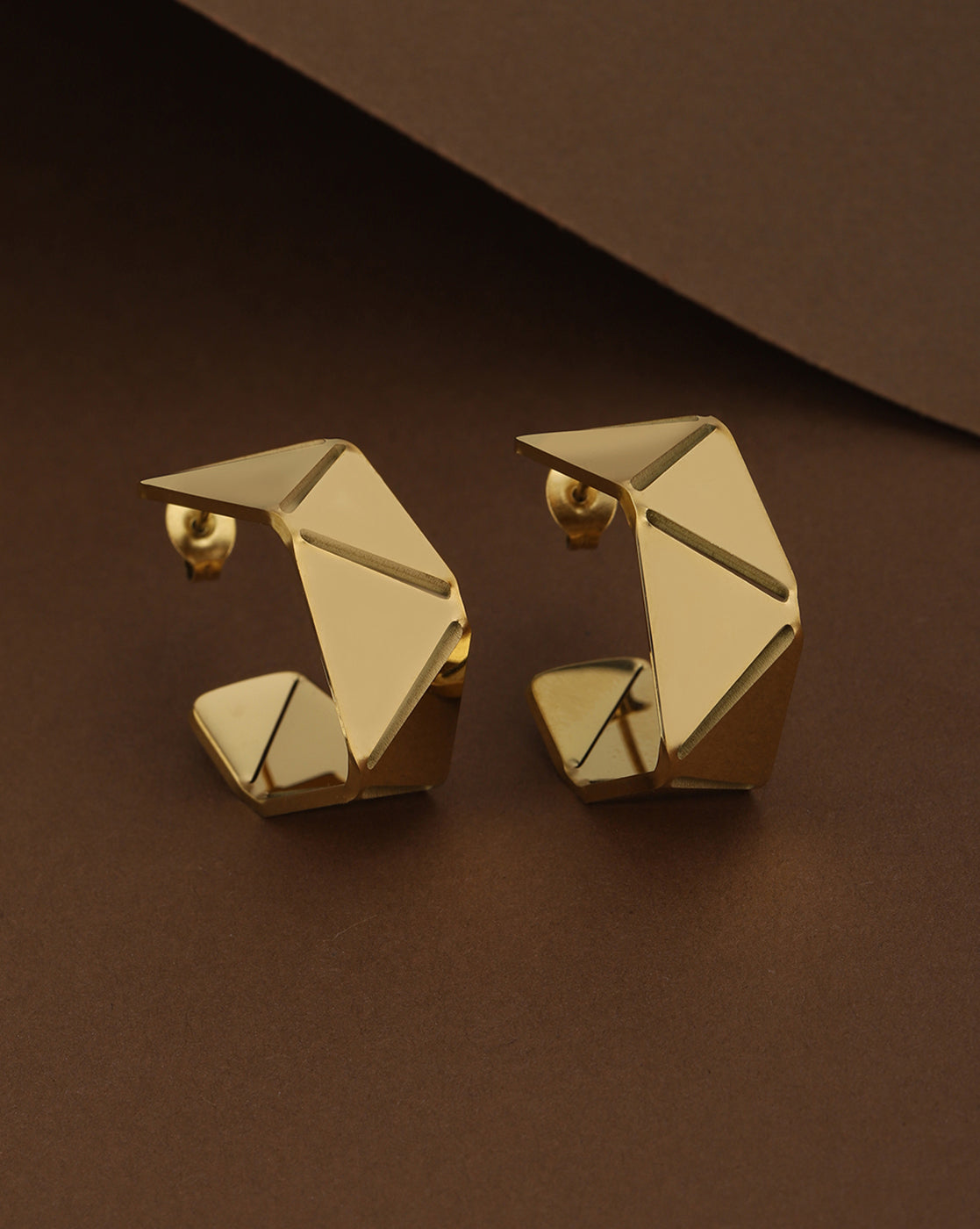 Gold Plated Geometric Half Hoop Contemporary Earring