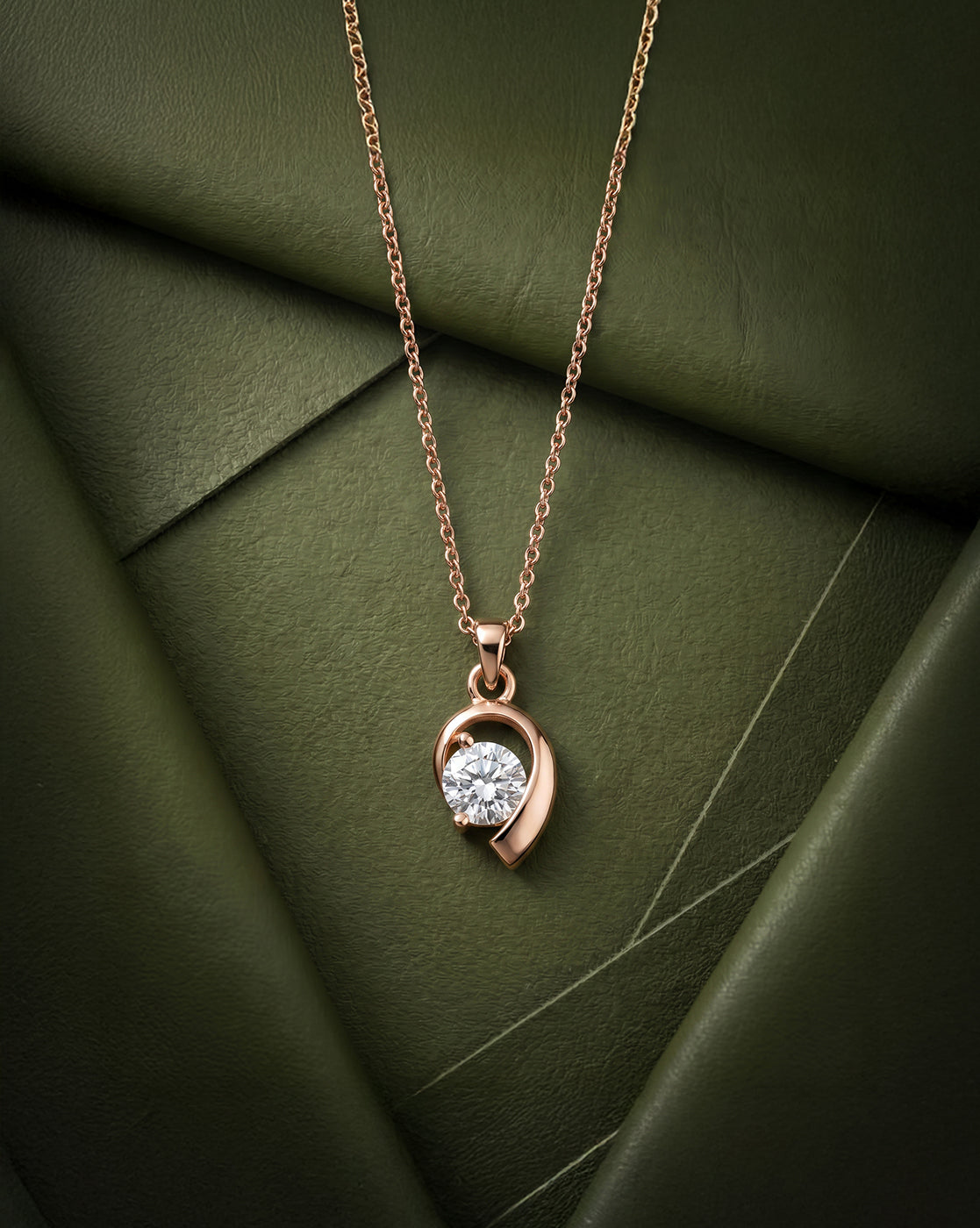 18kt Rose Gold Plated Contemporary Solitaire Pendant with Chain
