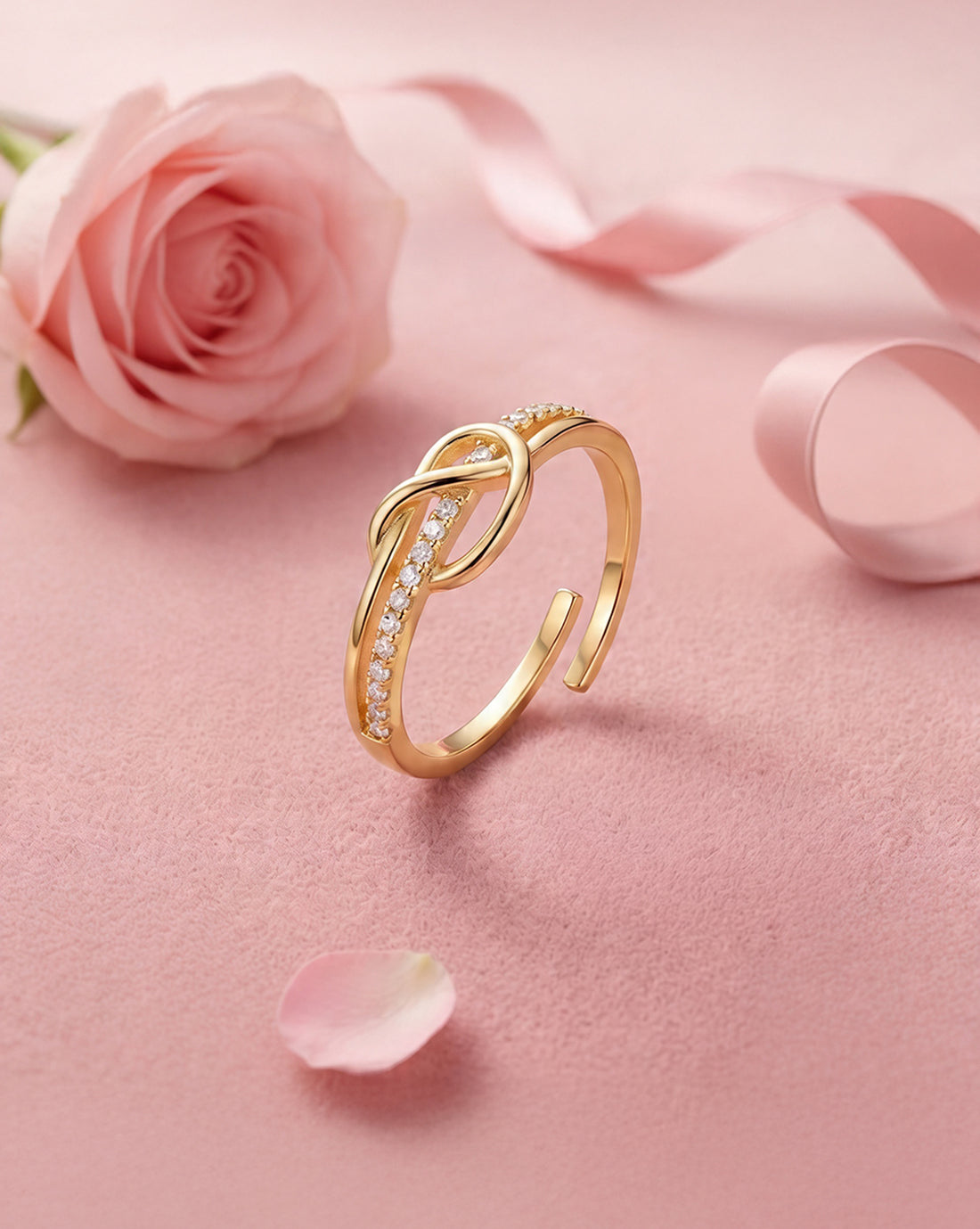 Gold Plated Red CZ Heart Adjustable Ring