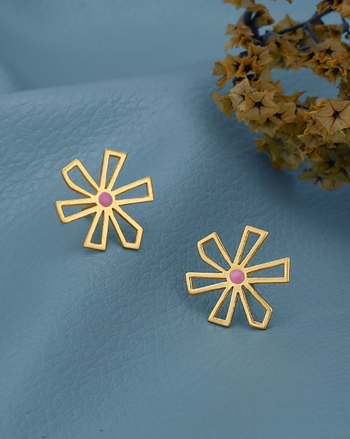 18kt Gold Plated Petal Bloom Enamelled Floral Stud Earring