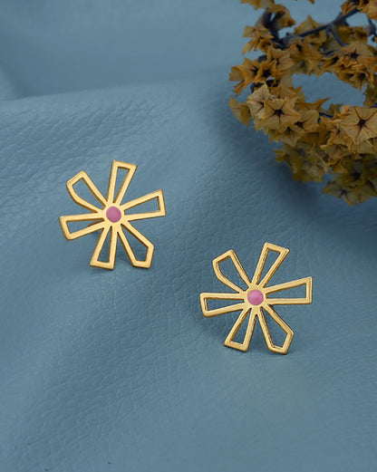 18kt Gold Plated Petal Bloom Enamelled Floral Stud Earring