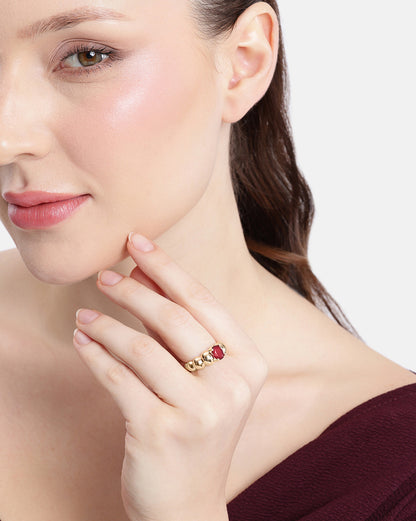 18kt Gold Plated Red Ruby Stone Adjustable Ring
