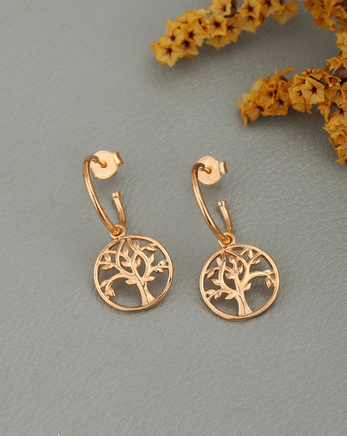 18kt Rose Gold Plated Tree of Life Half Hoop Earring