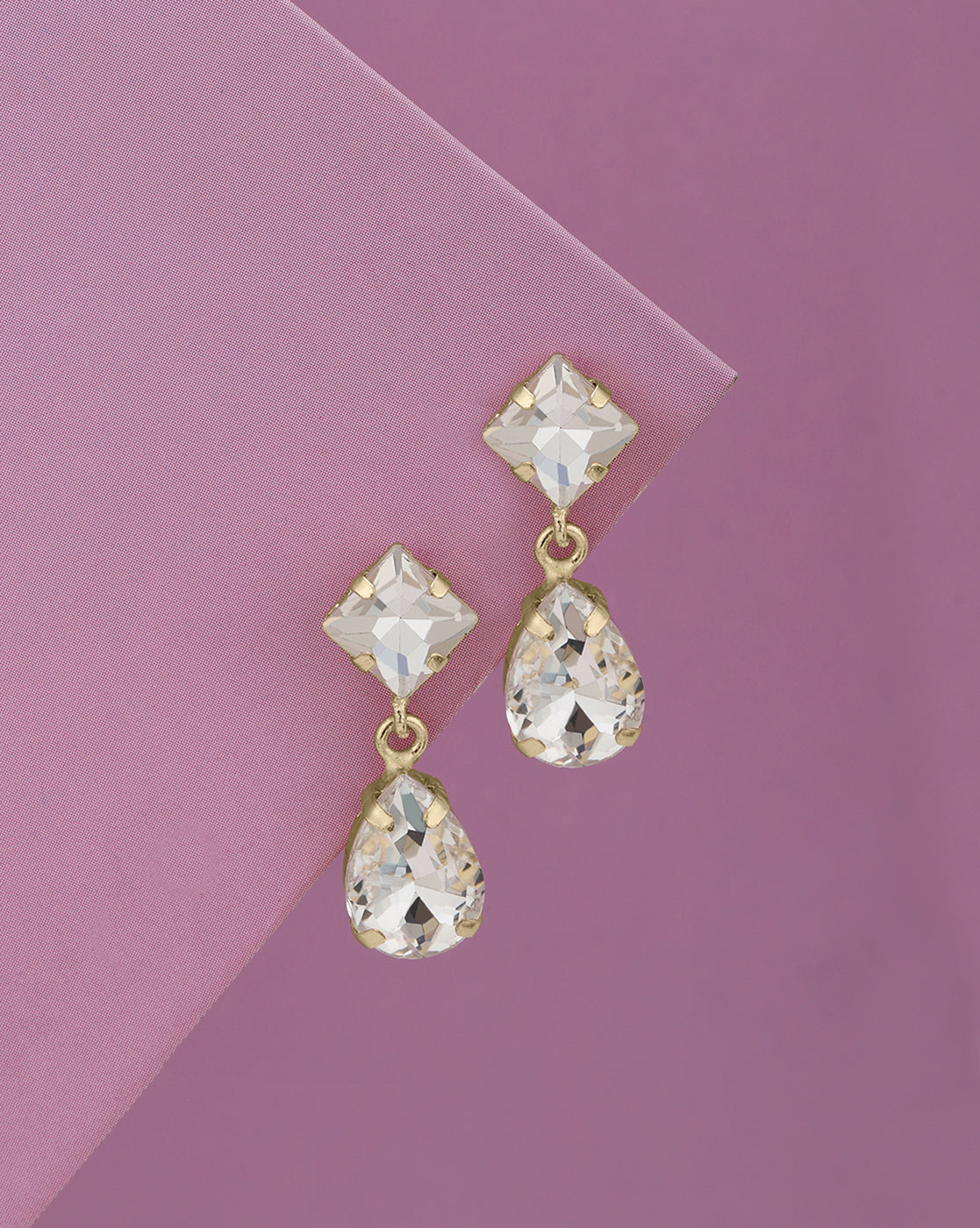 Gold Plated Stunning Princess &amp; Dangling Pear Solitaire Earrings