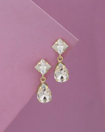 Gold Plated Stunning Princess &amp; Dangling Pear Solitaire Earrings