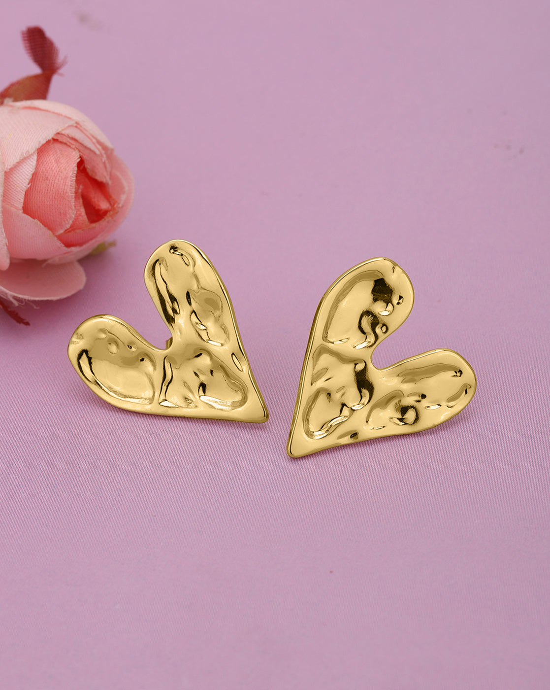 Gold Plated Bold Textured Heart Stud Earring