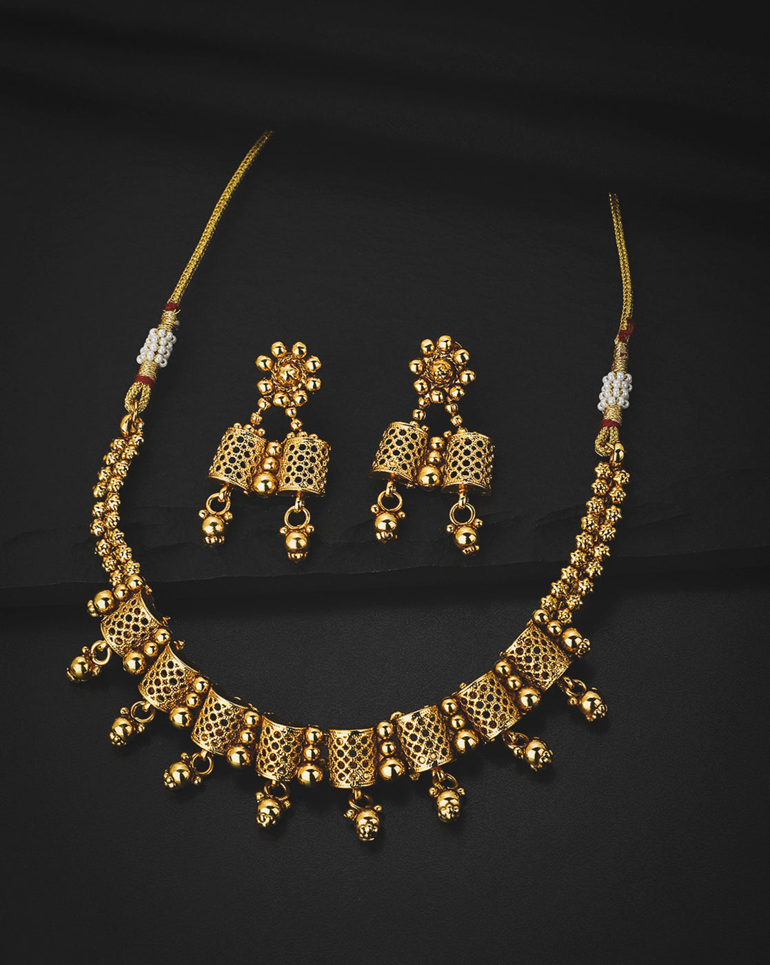 Gold Plated Filigree Necklace Set with Dangler Earrings