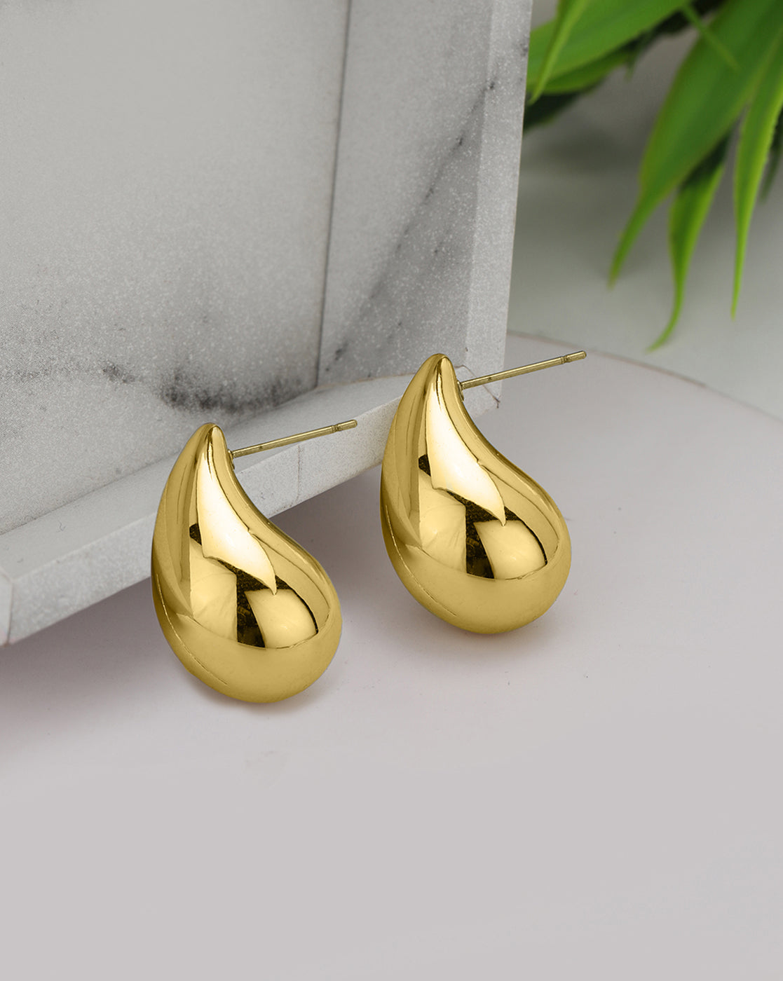 Gold Plated Tear Drop Bold Stud Earring
