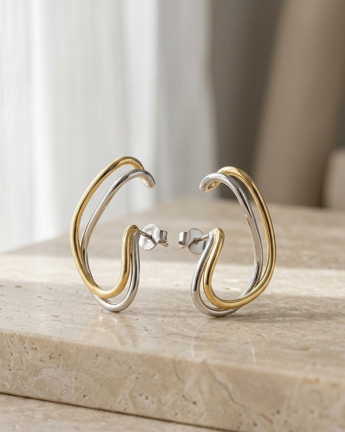 18kt Gold &amp; Rhodium Plated Contemporary Ear Lobe Cuff Earring