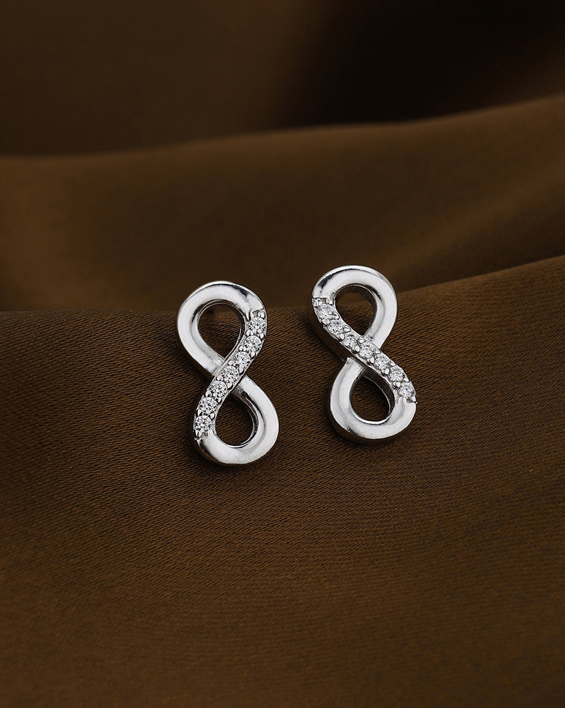 925 Sterling Silver Rhodium Plated CZ Infinity Petite Stud Earring