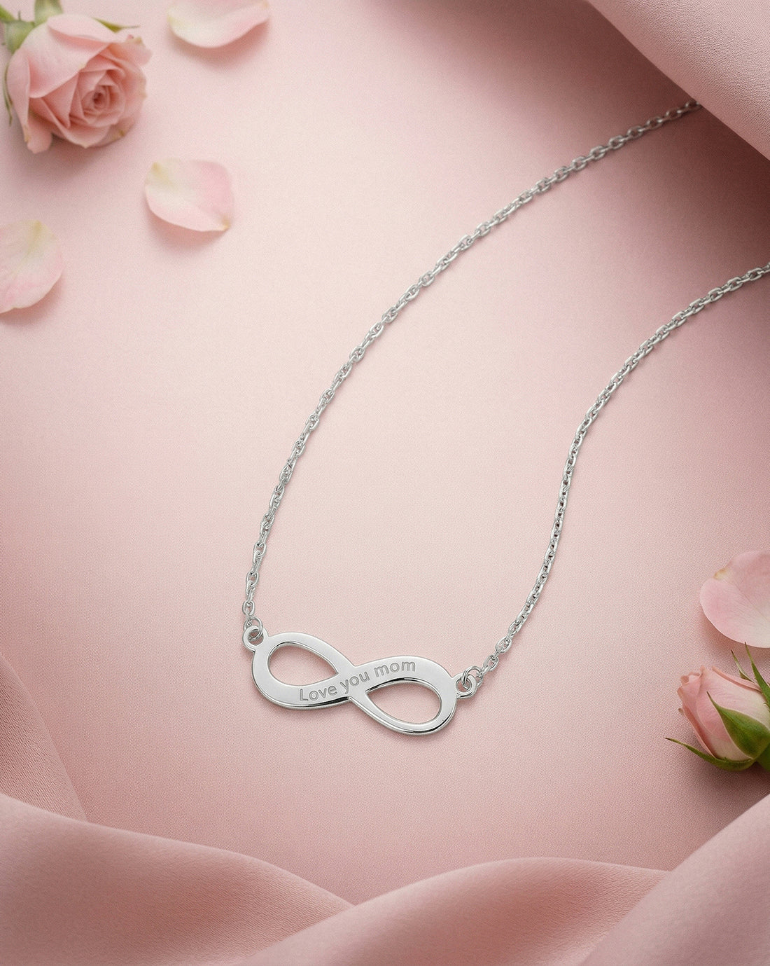 925 Sterling Silver Rhodium Plated Infinity “I Love You” Mom Necklace