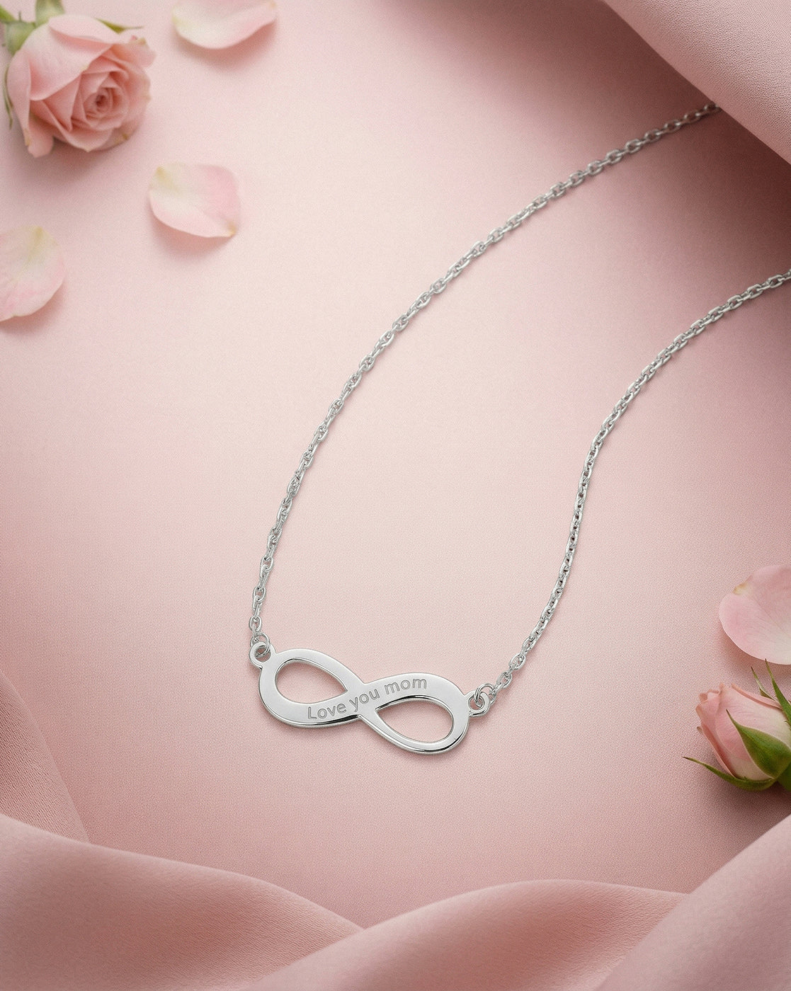 925 Sterling Silver Rhodium Plated Infinity “I Love You” Mom Necklace