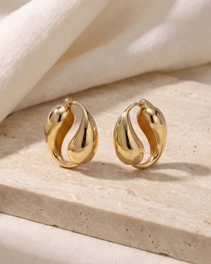 Premium Gold Plated Yin-Yang Teardrop Hoop Earring