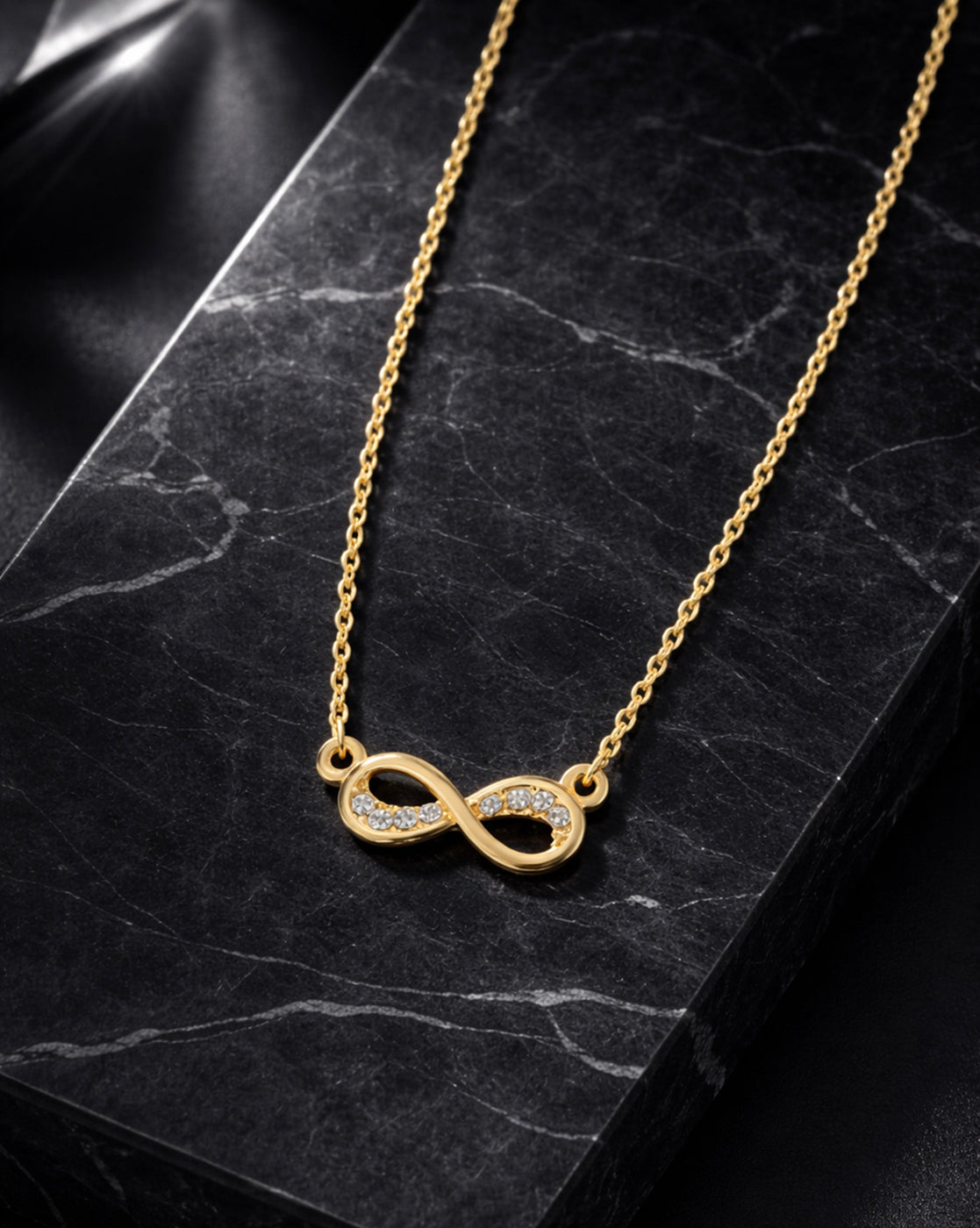 Gold Plated Elegant CZ Sparkle Infinity Necklace