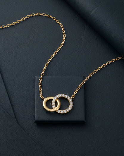18kt Gold Plated CZ Interlocking Circle Necklace