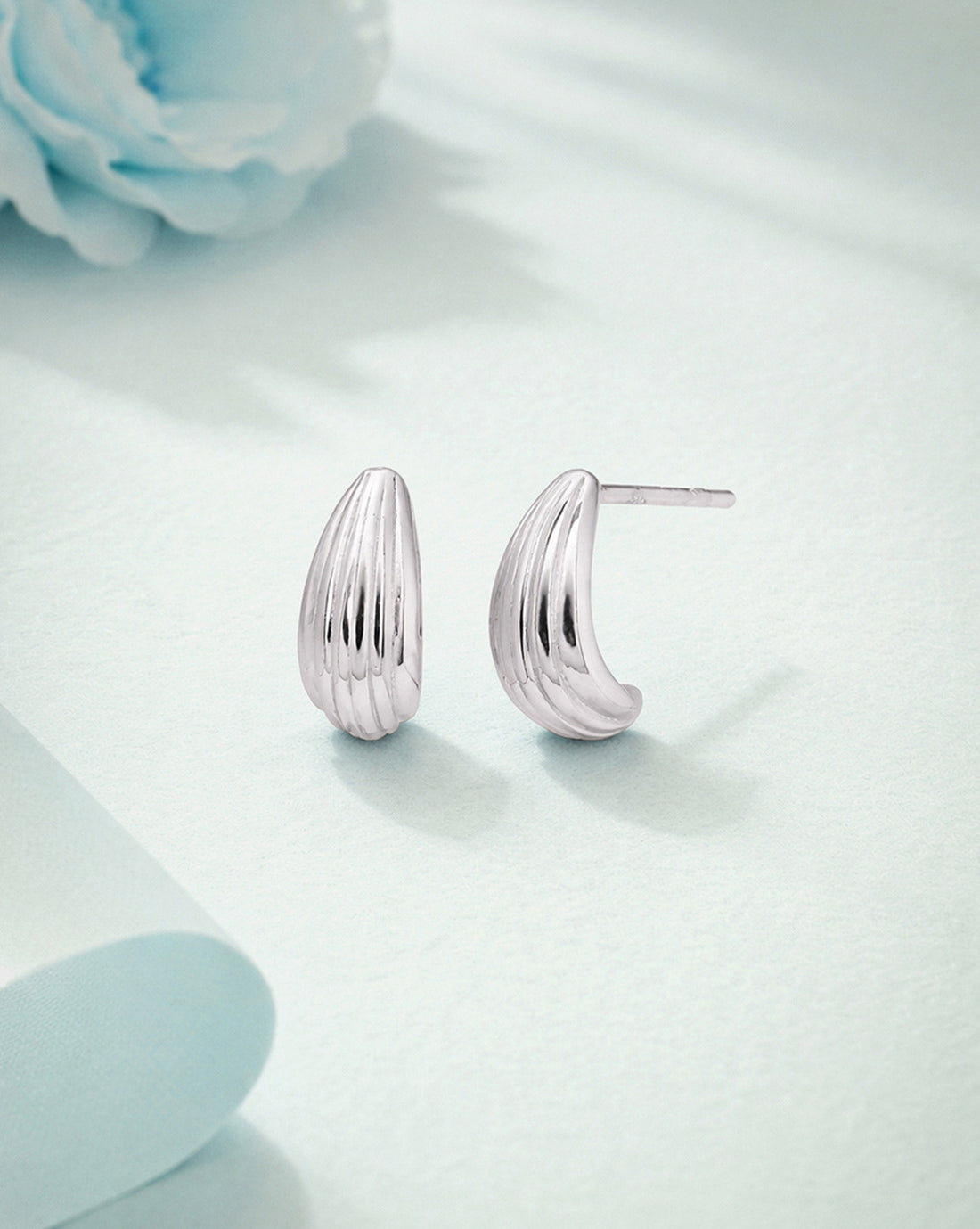 925 Sterling Silver Rhodium Plated Half Hoop Earring