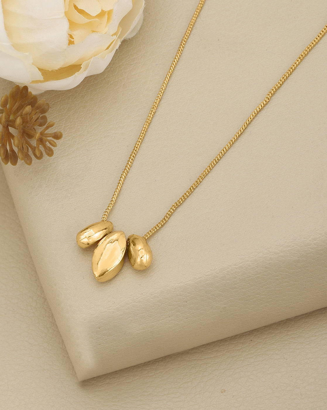 Gold Plated Sculptured Organic Pendant and Chain