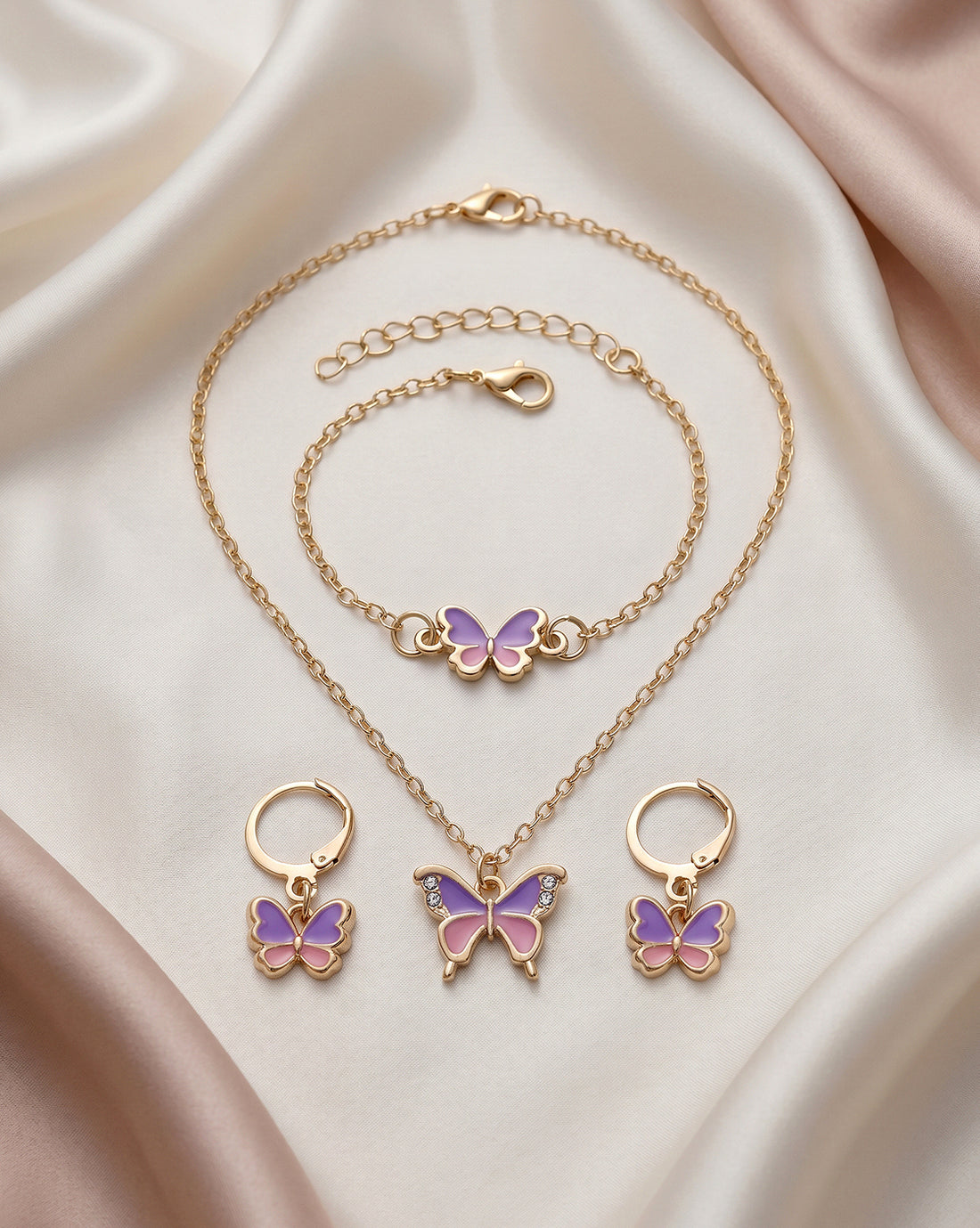 Girls Gold Plated Multi-Colour Butterfly Jewellery Set