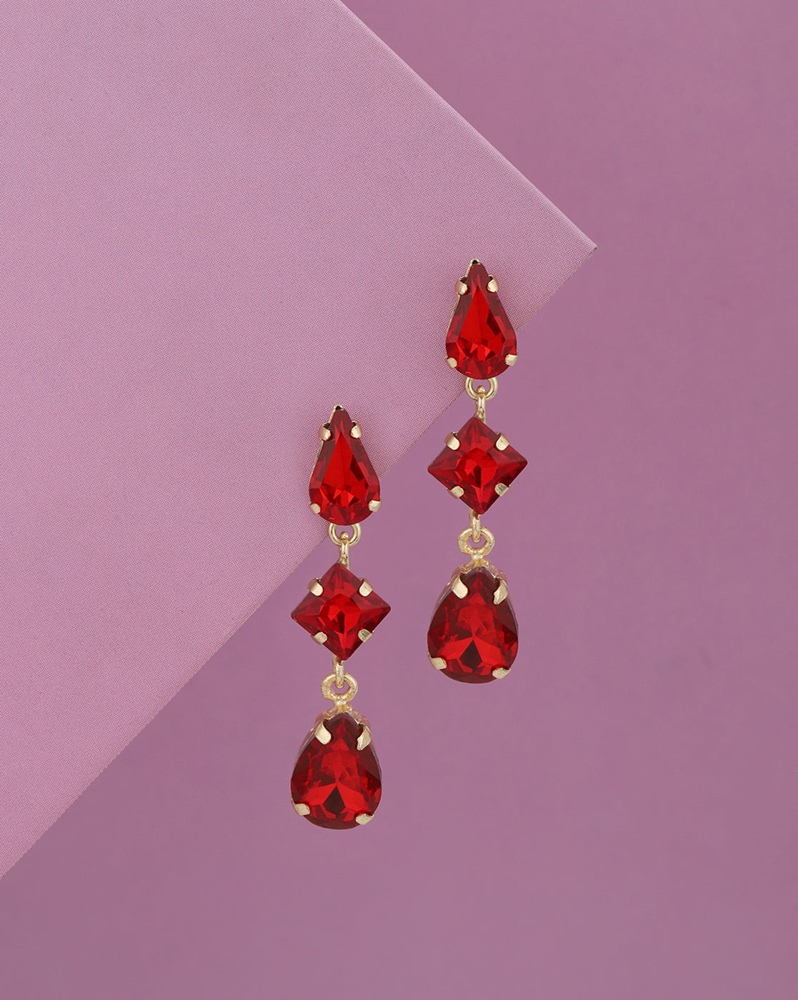Gold Plated Red Crystal Teardrop Earring
