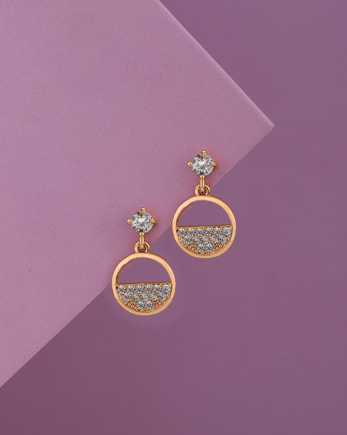 Rose Gold Plated CZ Sparkle Solitaire Round Drop Earring