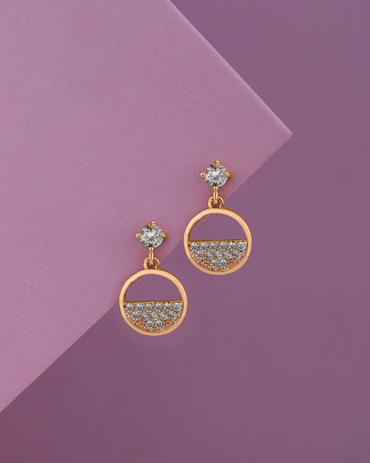 Rose Gold Plated CZ Sparkle Solitaire Round Drop Earring