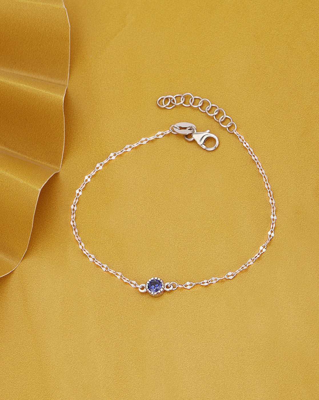 Rhodium-Plated Timeless Sapphire-Blue CZ Adjustable Charm Bracelet