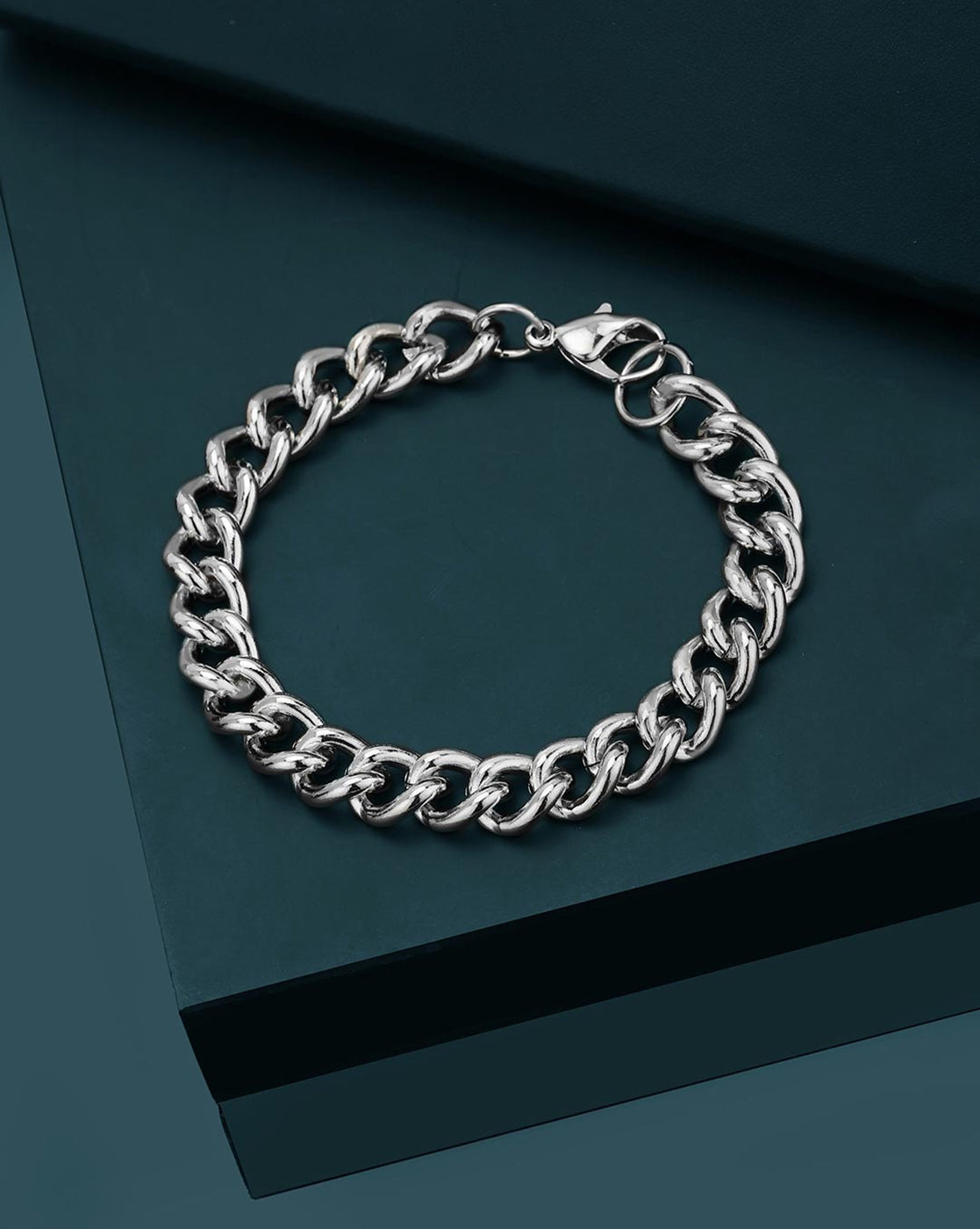 Men Silver Plated Curb Chain Bracelet