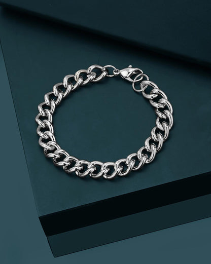 Men Silver Plated Curb Chain Bracelet