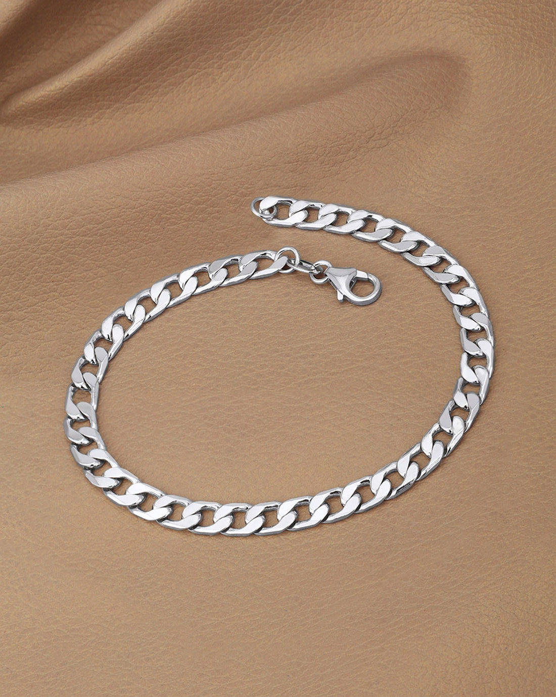 Rhodium Plated Diamond Cut Curb Chain Bracelet for Men