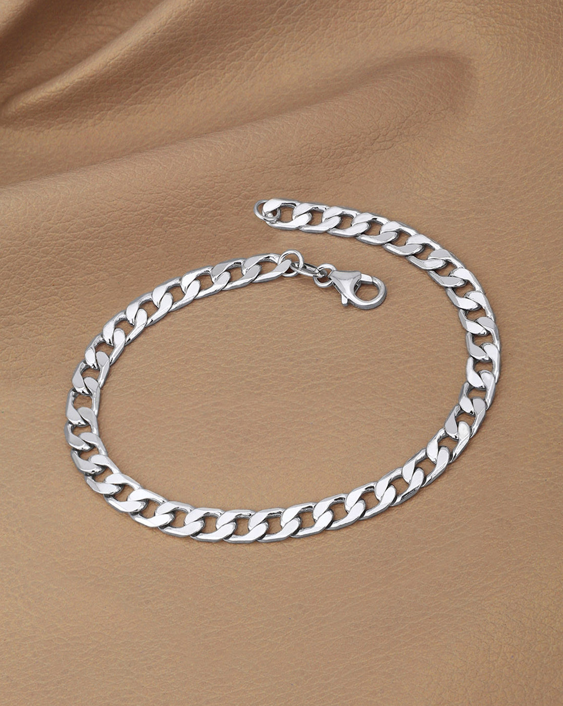 Rhodium Plated Diamond Cut Curb Chain Bracelet for Men