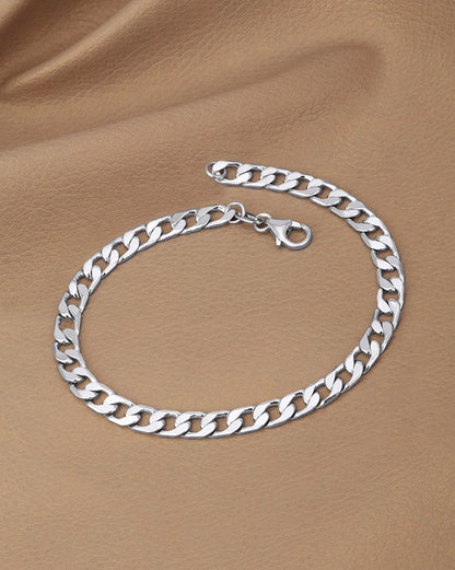 Rhodium Plated Diamond Cut Curb Chain Bracelet for Men