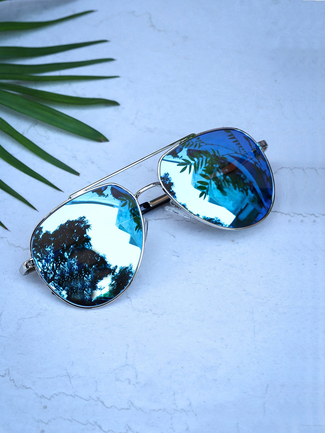 Silver Grandpa Thin Aviator Tinted Sunglasses with Light Blue Sunwear  Lenses - Yesterday