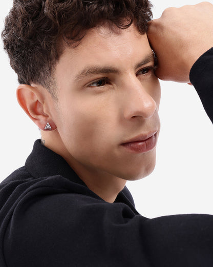 Men Silver Plated Triangular Stud Earring