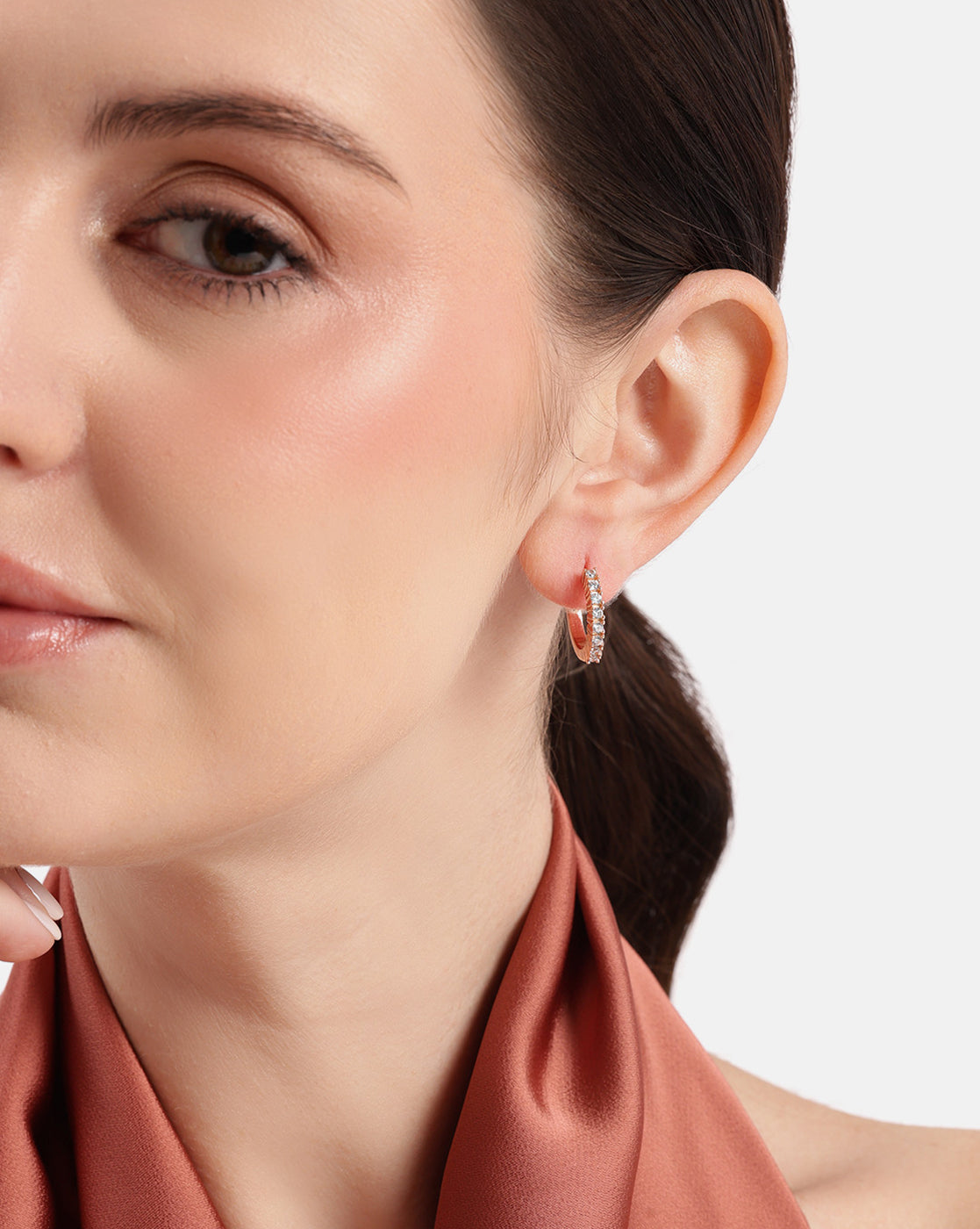 18kt Rose Gold Plated CZ Hoop Earring