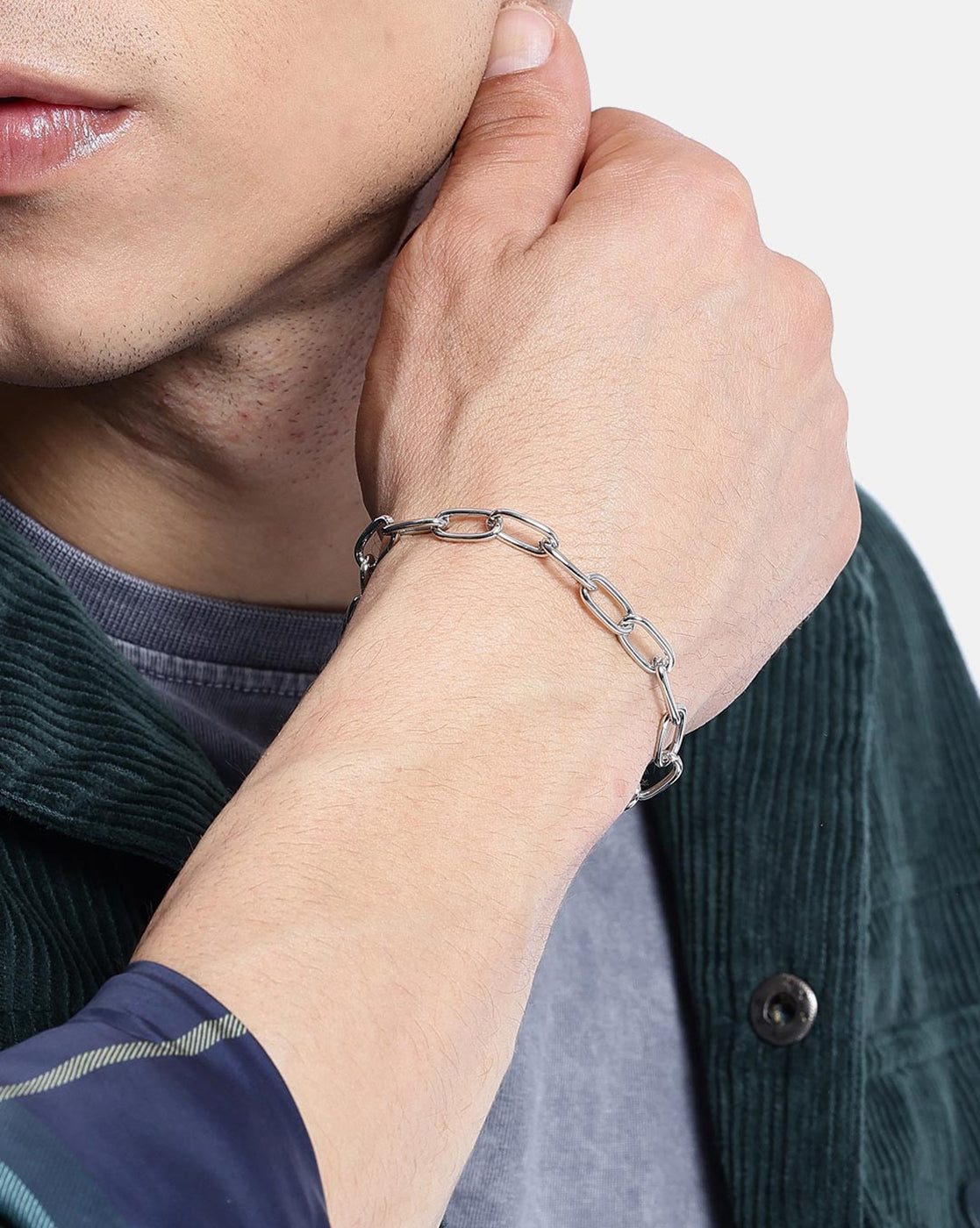 Men Silver Plated Link Bracelet