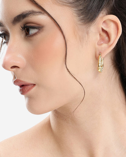 Gold Plated Stylish Twisted Textured Hoop Earring