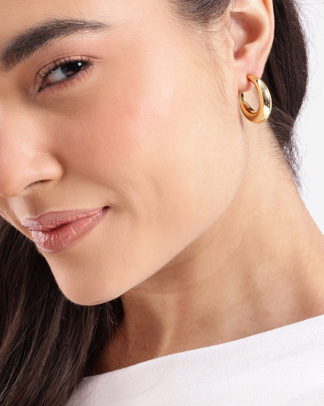 Gold Plated Sculptured Half Hoop Earring