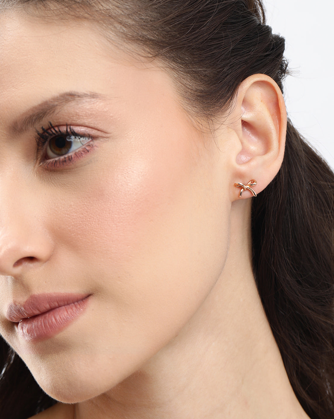 925 Sterling Silver 18kt Rose Gold Plated BOW Mini Stud Earring