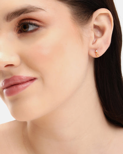 18kt Gold Plated Round and Marquise Solitaire Studded Delicate Stud Earring
