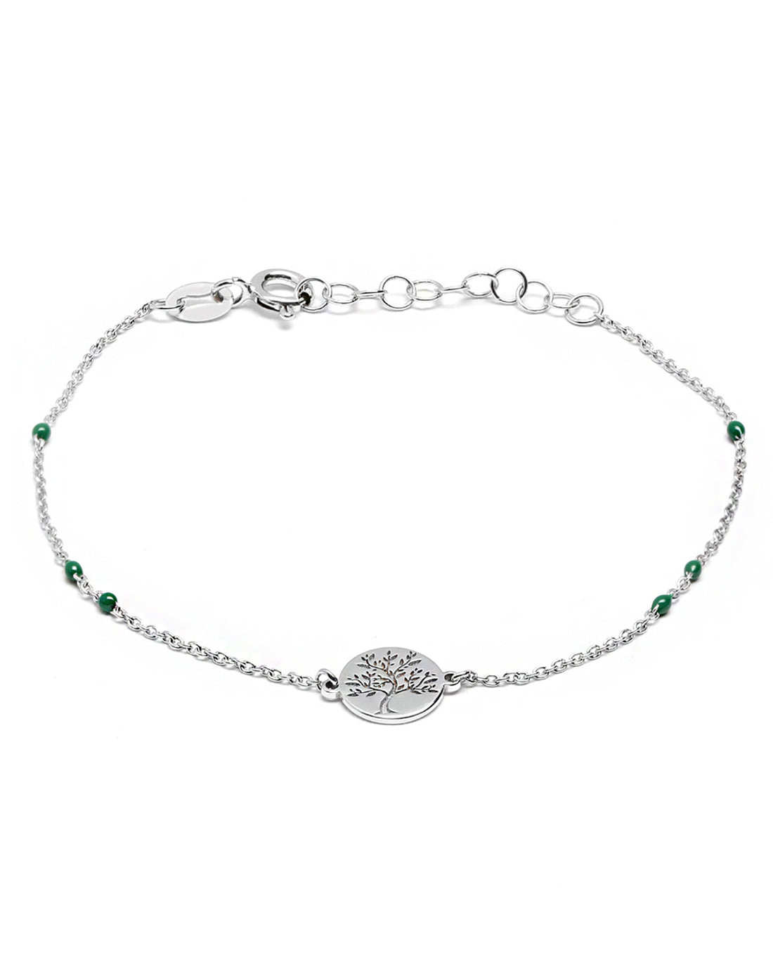 925 Sterling Silver Rhodium Plated Tree Of Life Enamel Charm Bracelet