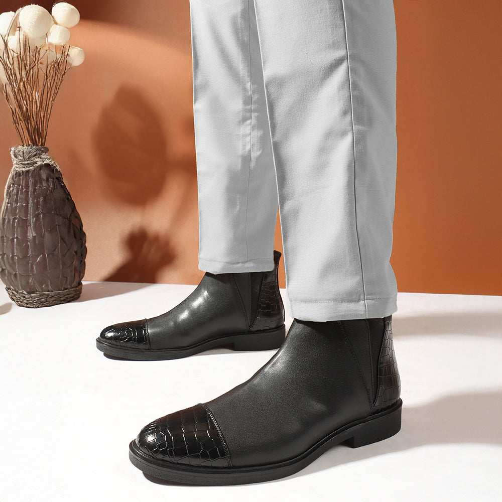 Men's Croc-Embossed Cap-Toe Chelsea Boots