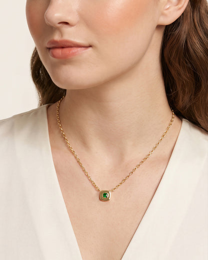 18kt Gold Plated Contemporary Cushion CZ Studded Hi-Polish Necklace