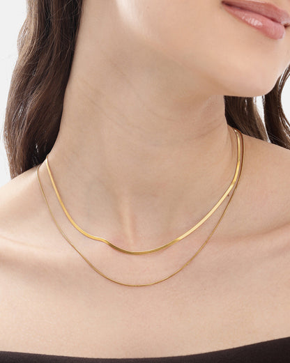 Set of 2 Gold Plated Stainless Steel Snake Layer Chain Necklace