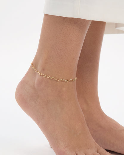 18kt Gold Plated Heart Link Adjustable Anklet