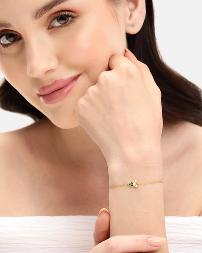 18kt Gold-Plated Minimal Emerald-Green CZ Adjustable Bracelet