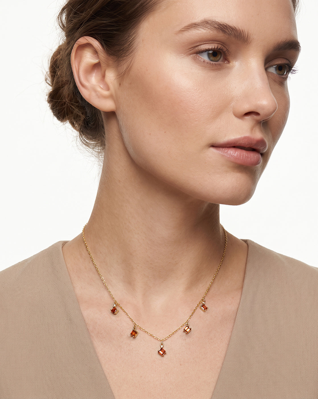 Gold Plated Contemporary Dangling Baguette Solitaire Charm Necklace