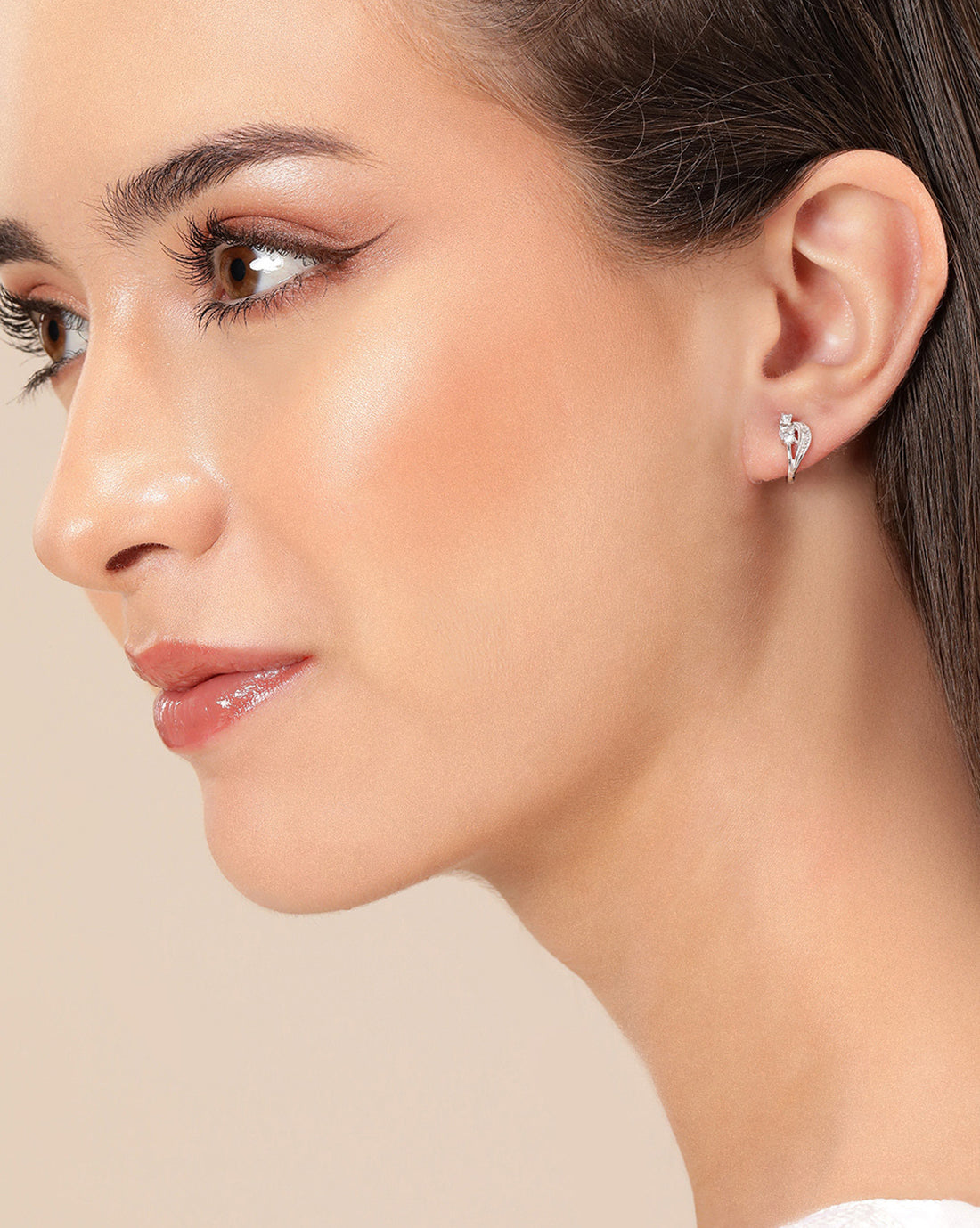 925 Sterling Silver Rhodium Plated CZ Contemporary Stud Earring