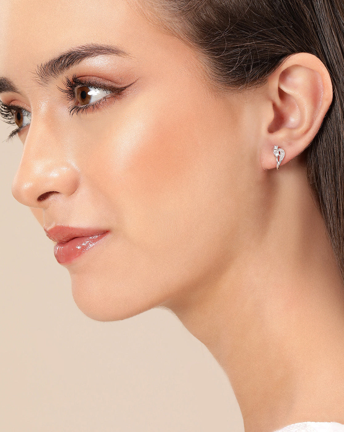 925 Sterling Silver Rhodium Plated CZ Contemporary Stud Earring