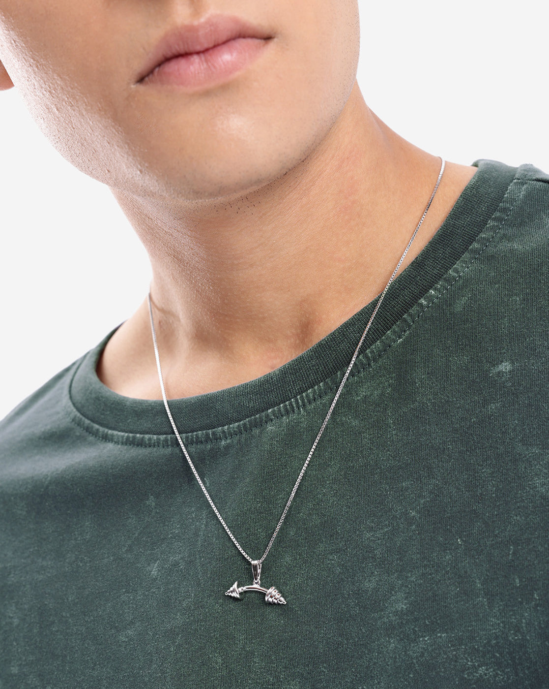 Men Rhodium Plated Dumbbell Pendant and Chain